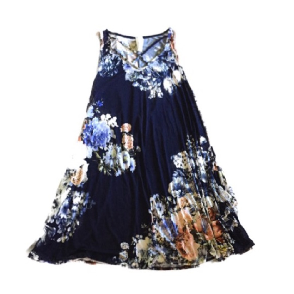 Floral Flowy stretchy blue dress small NWOT